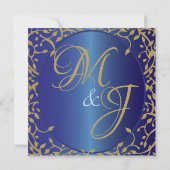Bleu royal orné et faire-part de mariage or (Dos)