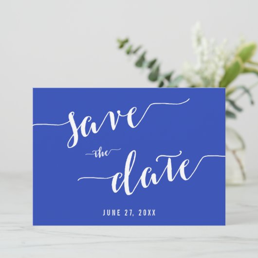 Bleu Royal Simple Enregistrer Les Cartes D'Invitat (Debout devant)