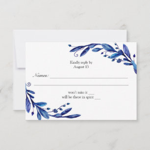 Bleu rsvp. Carte de réponse de la Marine. Mariage