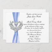 Bleu Ruban Argent Swans Invitation (Devant / Derrière)