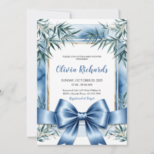 Bleu Ruban Chinoiserie Baby shower Invitation (Devant)