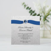 Bleu Ruban Gem argent Post Faire-part de mariage (Debout devant)