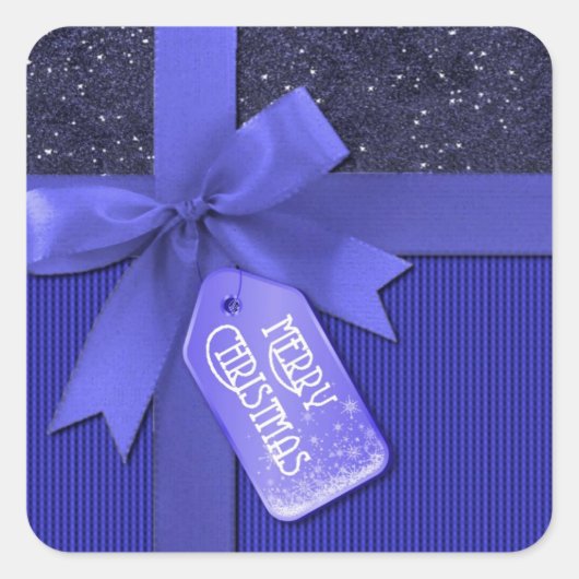 Bleu Ruban Joyeux Stickers Cadeaux de Noël (Devant)