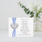 Bleu Ruban Swans Argent Douche nuptiale Invitation (Debout devant)