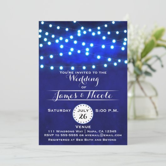 Bleu Russe Night String Faire-part de mariage (Debout devant)