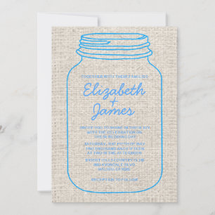Bleu Rustic Burlap Mason Jar Invitations de mariag