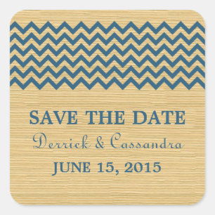 Bleu Rustique Chevron Enregistrer Stickers Date