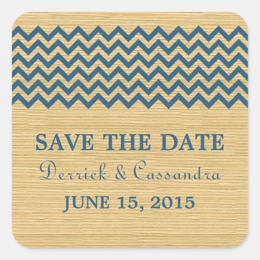 Bleu Rustique Chevron Enregistrer Stickers Date (Devant)