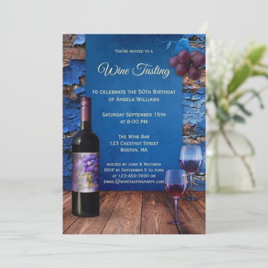 Bleu Rustique Dégustation de vin Invitation (Debout devant)