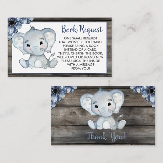 Bleu Rustique Elephant réserver carte ticket (Devant / Derrière)