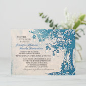 Bleu rustique mât jarres arbre invitations mariage (Debout devant)