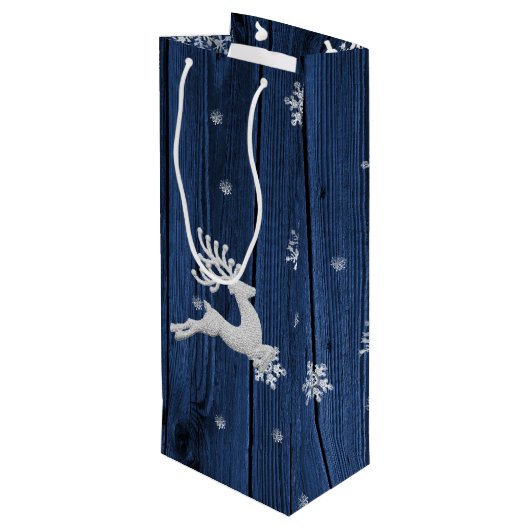 Bleu Rustique Noël Reindeer Vin Sac cadeau (Dos Angle)