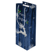 Bleu Rustique Noël Reindeer Vin Sac cadeau (Devant Angle)