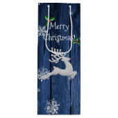 Bleu Rustique Noël Reindeer Vin Sac cadeau (Devant)