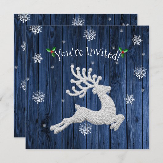 Bleu Rustique Reindeer Invitation (Devant / Derrière)