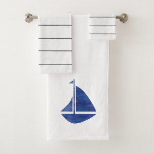 Bleu Sailboat Serviette de bain nautique Ensemble