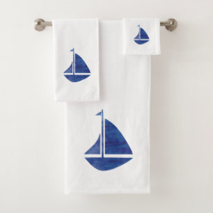 Bleu Sailboat Serviette de bain nautique Ensemble