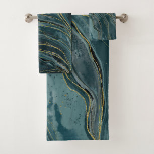 Bleu sarcelle or abstrait Ondes d'aquarelle