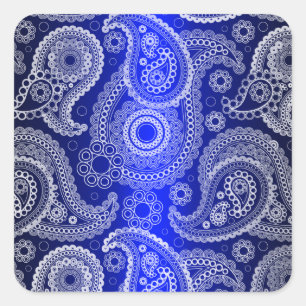 Bleu Satin Satin Blanche Dentelle Paisley Stickers