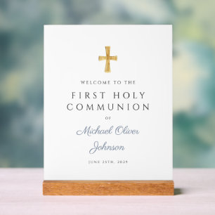 Bleu Script Religieux Garçon Première Communion Bi