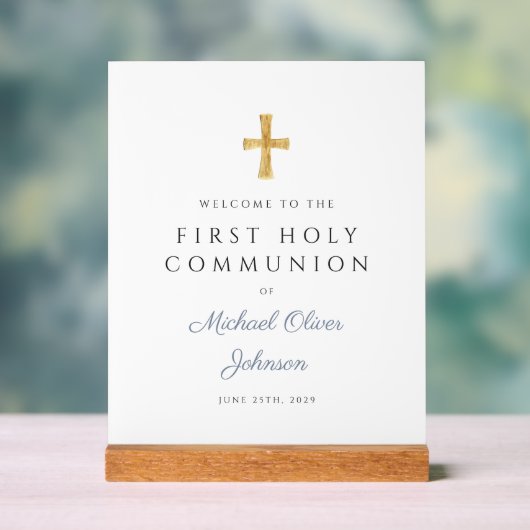 Bleu Script Religieux Garçon Première Communion Bi (Neutre)