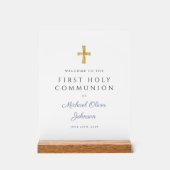 Bleu Script Religieux Garçon Première Communion Bi (Recto)