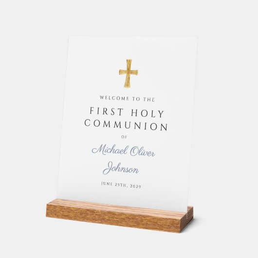 Bleu Script Religieux Garçon Première Communion Bi (Angle)