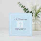 Bleu Scroll Invitation à Christening Boy (Debout devant)