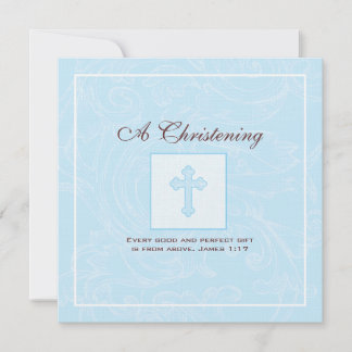 Bleu Scroll Invitation à Christening Boy