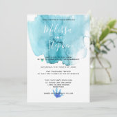 Bleu Sea Foam Watercolor Beach Wedding Invitation (Debout devant)