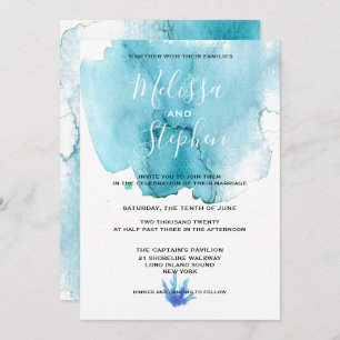 Bleu Sea Foam Watercolor Beach Wedding Invitation