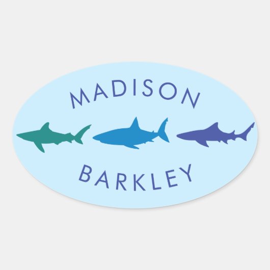 Bleu Sharks mignon Stickers Enveloppe pour enfant  (Devant)