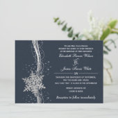Bleu Silver Snowflakes invitations de mariage hive (Debout devant)