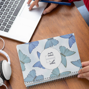 Bleu Simple Belle Papillons Mignonne Monogramme