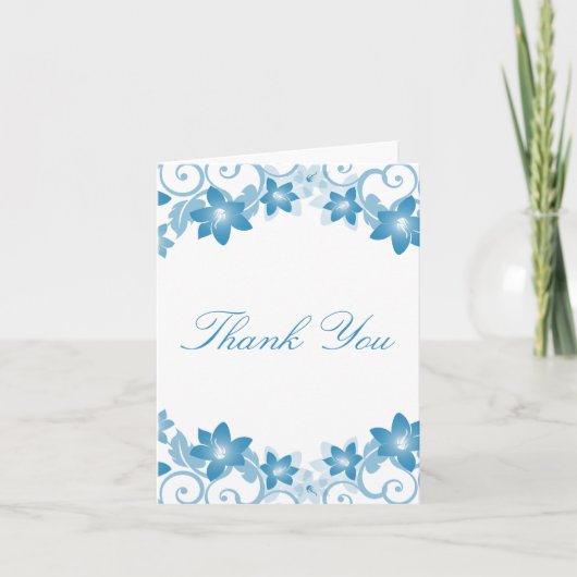 Bleu simple Carte de remerciements florale (Devant)
