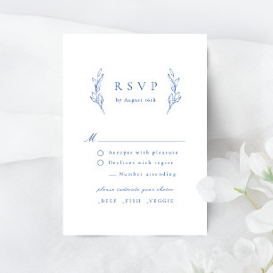 Bleu simple élégance botanique mariage RSVP carte
