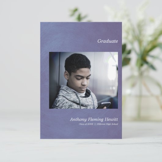 Bleu simple Faire-part de diplômés (Debout devant)