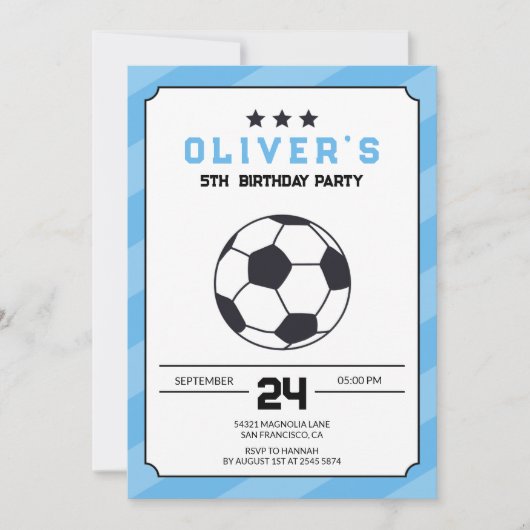 Bleu Simple Football Invitation Anniversaire (Devant)
