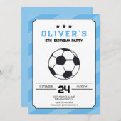 Bleu Simple Football Invitation Anniversaire (Devant / Derrière)