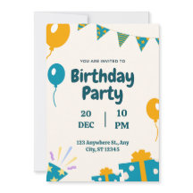 Bleu Simple Invitation d'anniversaire