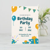 Bleu Simple Invitation d'anniversaire (Debout devant)