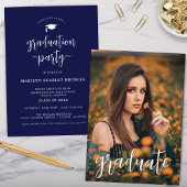 Bleu Simple Moderne Script Graduation Invitation