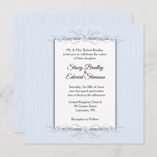 Bleu simplicité Faire-part de mariage traditionnel (Devant / Derrière)