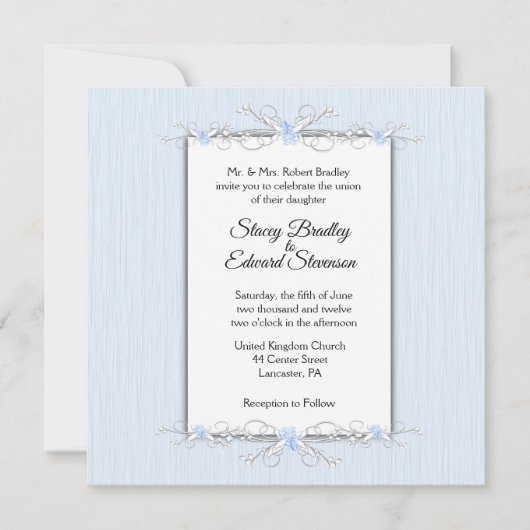 Bleu simplicité Faire-part de mariage traditionnel (Devant)