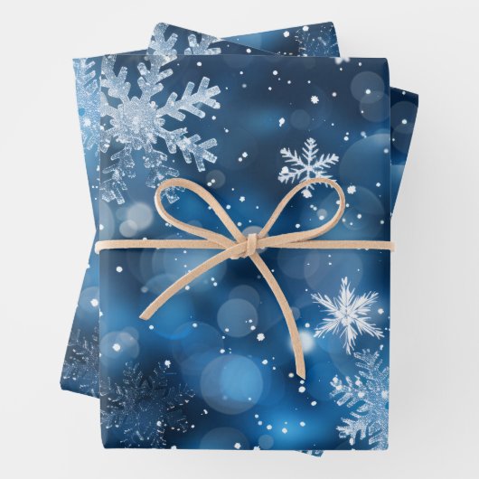 Bleu Snowflake Enveloppement plat Papier Ensemble (En situation)