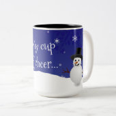 Bleu Snowman scène d'hiver Noël Mug (Devant droit)