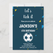 Bleu Soccer Anniversaire Invitations Thème (Devant)