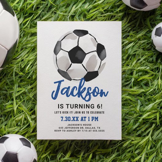 Bleu Soccer Boy Invitation Anniversaire