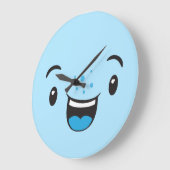 Bleu Souriant Kawaii Face Mur Horloge (Angle)