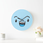Bleu Souriant Kawaii Face Mur Horloge (Maison)